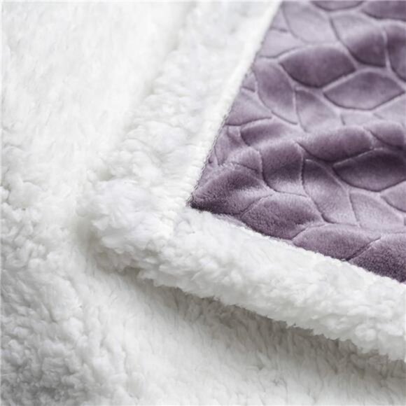 Double-Layer Reversible Luxury Sherpa Blanket, Lavender Purple Throw - Picture 5 of 7